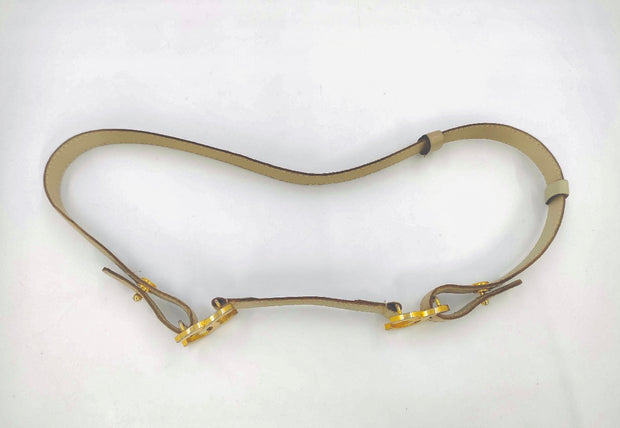 Vintage Chanel beige and gold hardware double CC logo belt