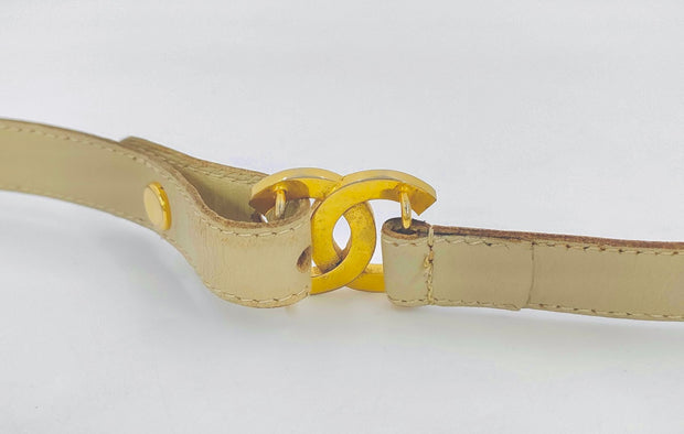 Vintage Chanel beige and gold hardware double CC logo belt
