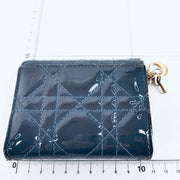Lady Dior dark blue / grey bifold compact wallet, gold hardware, patent leather