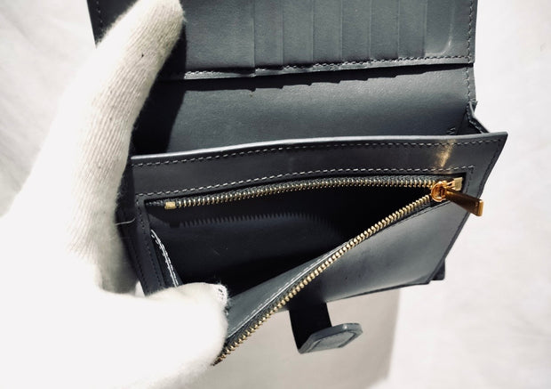 Celine medium grey and gold hardware strap compact bifold wallet