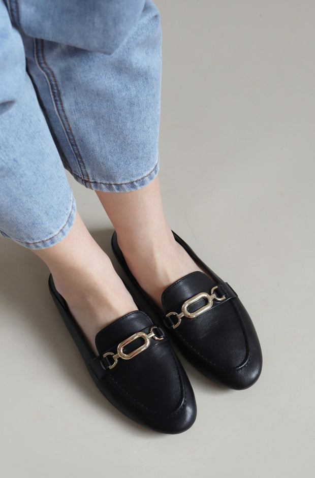 Emma Metallic Buckled Loafers (Black) - Our Daily Avenue