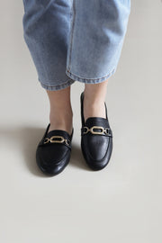 Emma Metallic Buckled Loafers (Black) - Our Daily Avenue