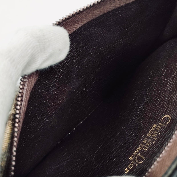 Christian Dior brown and gold hardware oblique monogram logo flat zip pouch