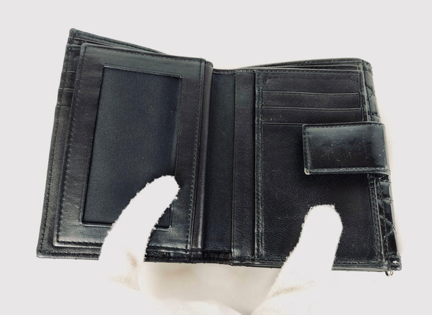 Lady Dior Black bifold Compact wallet, silver hardware, patent leather