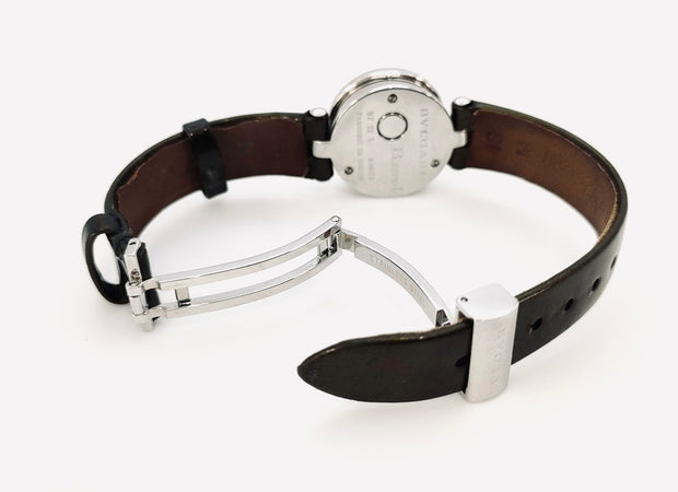 Bvlgari B.zero 1 quartz black round dial olive green leather strap watch