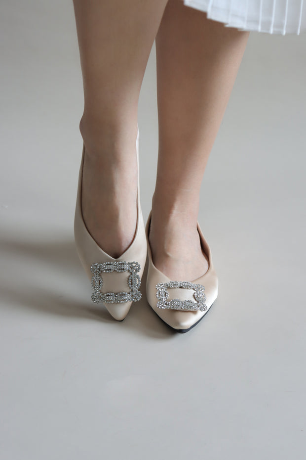 Pamela Satin Flats (Champagne) - Our Daily Avenue