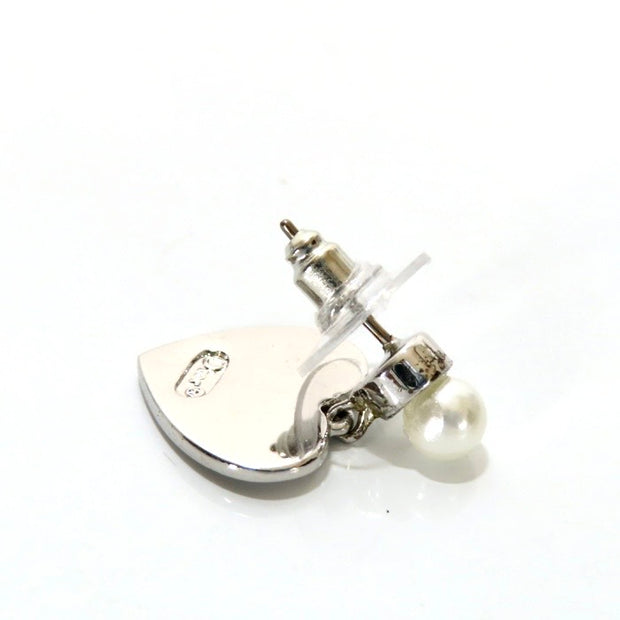 Christian Dior silver heart and pearls logo stud earrings