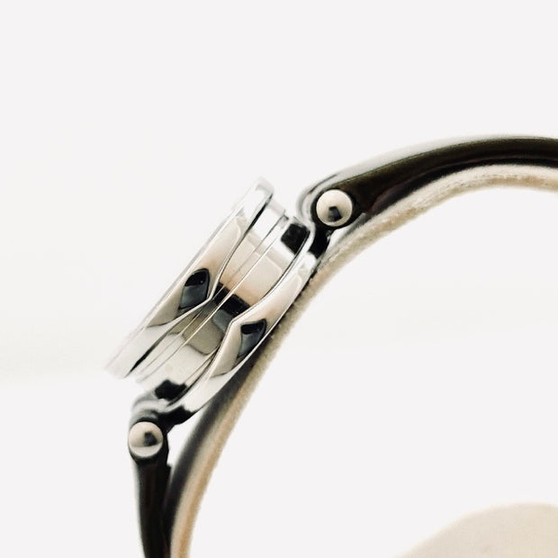 Bvlgari B.zero 1 quartz black round dial olive green leather strap watch