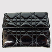 Lady Dior Black bifold Compact wallet, silver hardware, patent leather