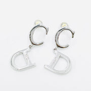 Christian Dior silver giant logo stud dangling earrings