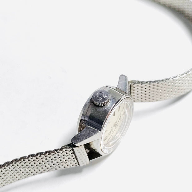 Vintage omega ladymatic automatic stainless steel white round dial watch