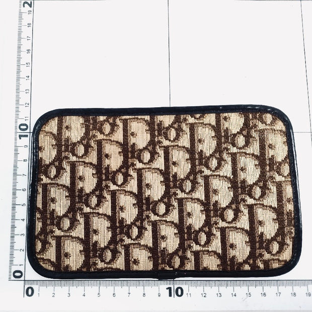 Christian Dior brown and gold hardware oblique monogram logo flat zip pouch