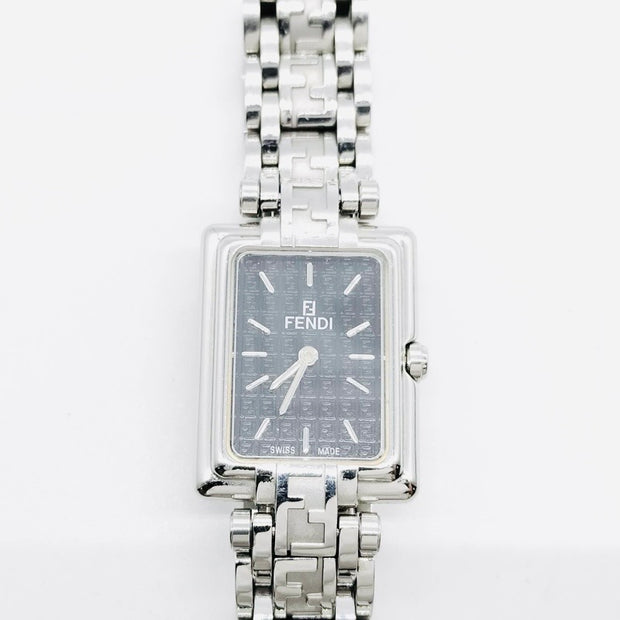 Fendi quartz monogram bracelet black rectangular dial watch