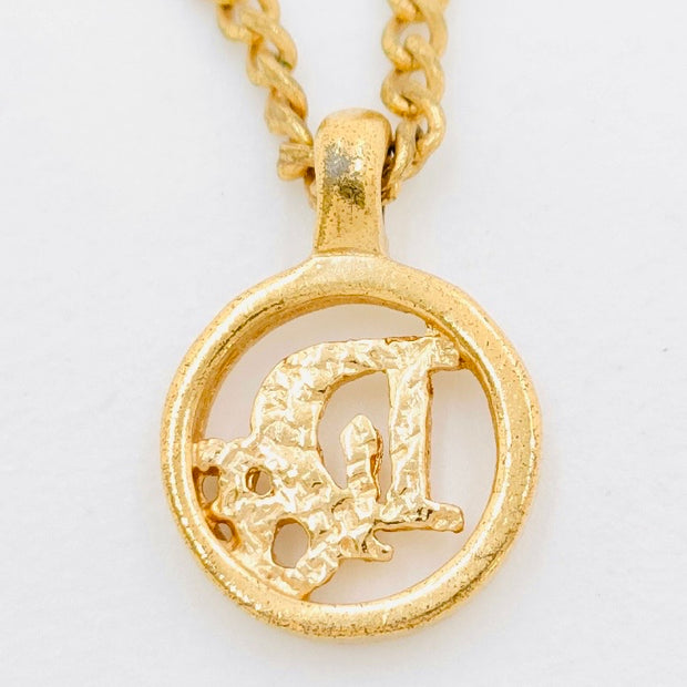 Christian Dior gold round logo chain adjustable necklace