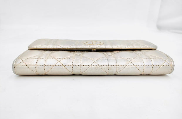 Christian Dior iridescent silver gold hardware caro orchard 30 Montaigne flap long wallet