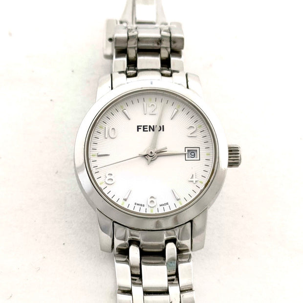 Fendi quartz monogram bracelet white round dial watch
