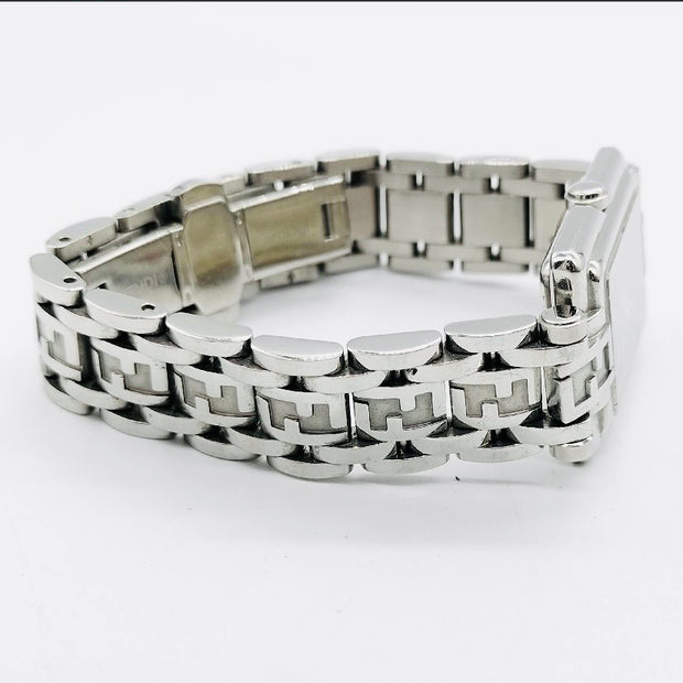 Fendi quartz monogram bracelet black rectangular dial watch