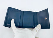 Lady Dior dark blue / grey bifold compact wallet, gold hardware, patent leather