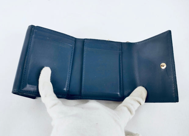 Lady Dior dark blue / grey bifold compact wallet, gold hardware, patent leather