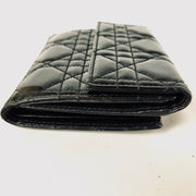 Lady Dior Black bifold Compact wallet, silver hardware, patent leather