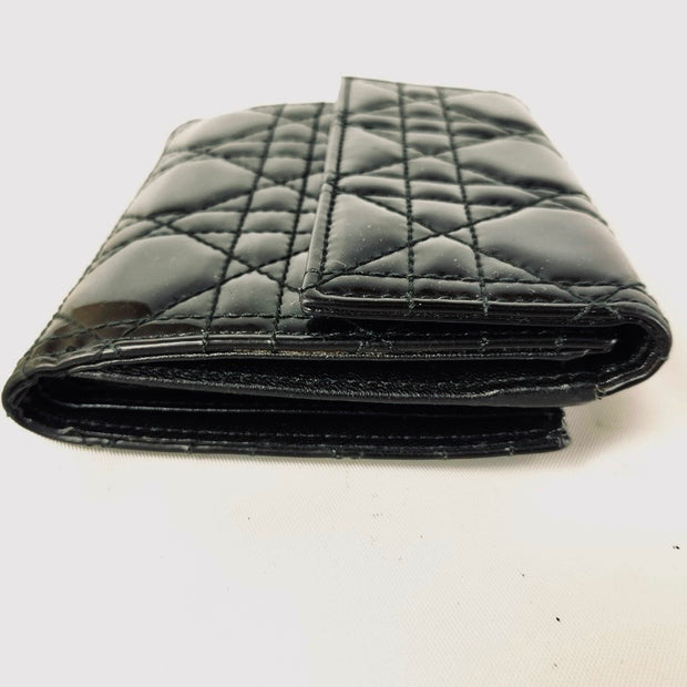 Lady Dior Black bifold Compact wallet, silver hardware, patent leather