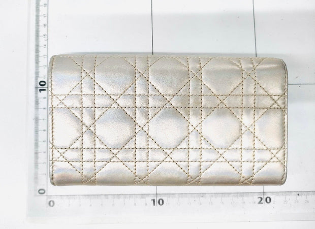 Christian Dior iridescent silver gold hardware caro orchard 30 Montaigne flap long wallet