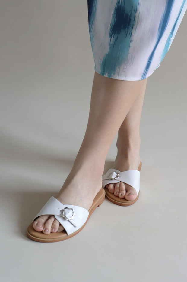 [Exclusive] Blakely Buckled Sliders (White) - Our Daily Avenue