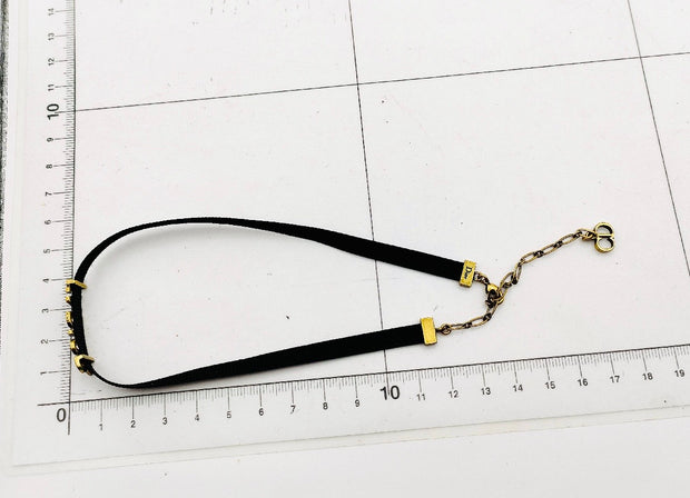 Dior Jadior aged gold hardware logo black choker necklace