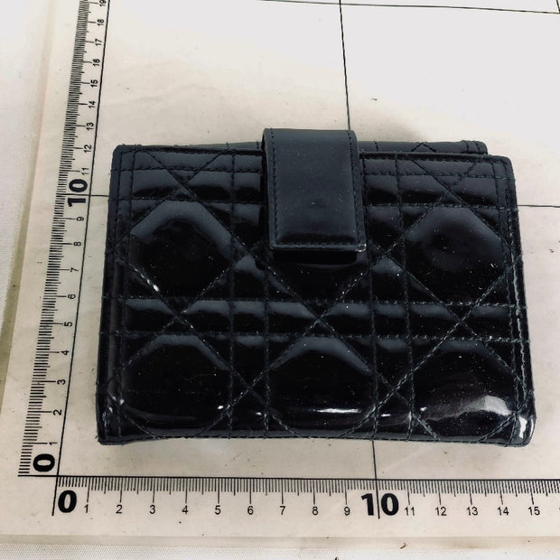 Lady Dior Black bifold Compact wallet, silver hardware, patent leather