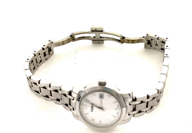 Fendi quartz monogram bracelet white round dial watch