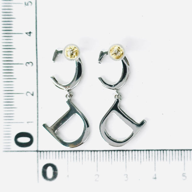 Christian Dior silver giant logo stud dangling earrings