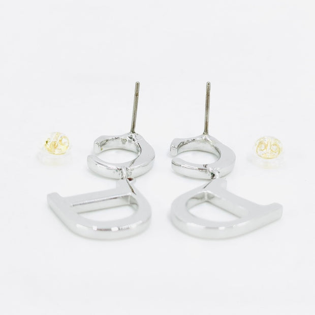 Christian Dior silver giant logo stud dangling earrings
