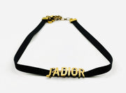 Dior Jadior aged gold hardware logo black choker necklace