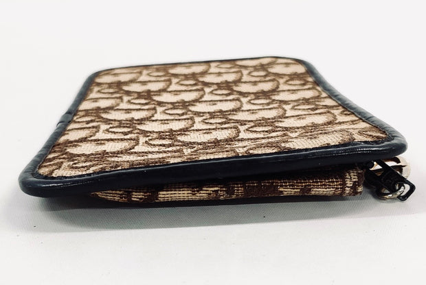 Christian Dior brown and gold hardware oblique monogram logo flat zip pouch
