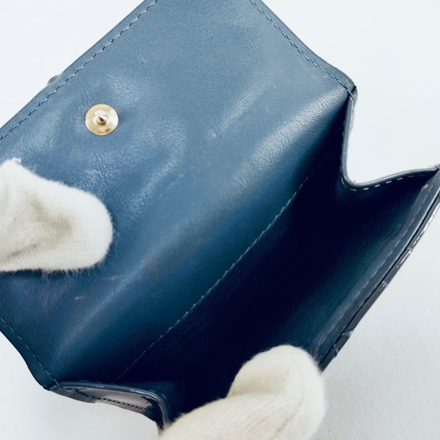 Lady Dior dark blue / grey bifold compact wallet, gold hardware, patent leather