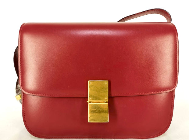 Celine classic medium smooth leather box bag, red and gold hardware