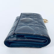 Lady Dior dark blue / grey bifold compact wallet, gold hardware, patent leather