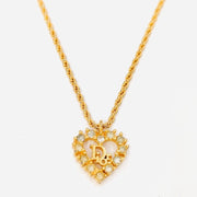 Christian Dior adjustable heart logo pendant necklace in gold and crystals