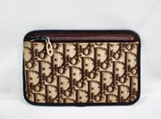 Christian Dior brown and gold hardware oblique monogram logo flat zip pouch