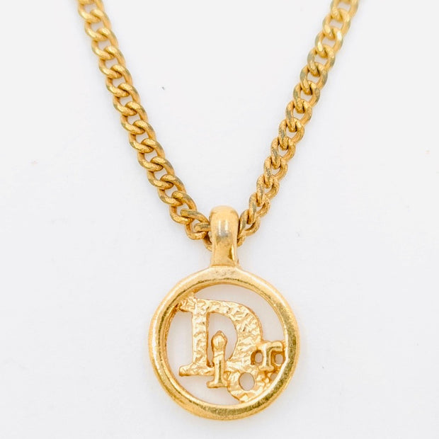 Christian Dior gold round logo chain adjustable necklace