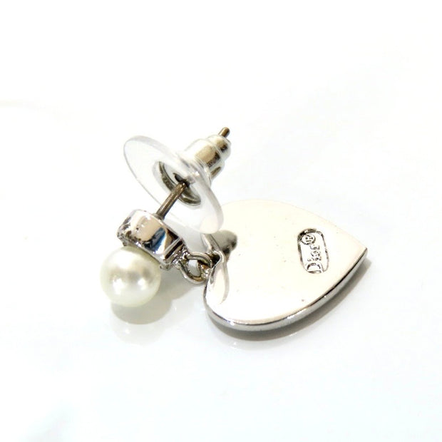 Christian Dior silver heart and pearls logo stud earrings