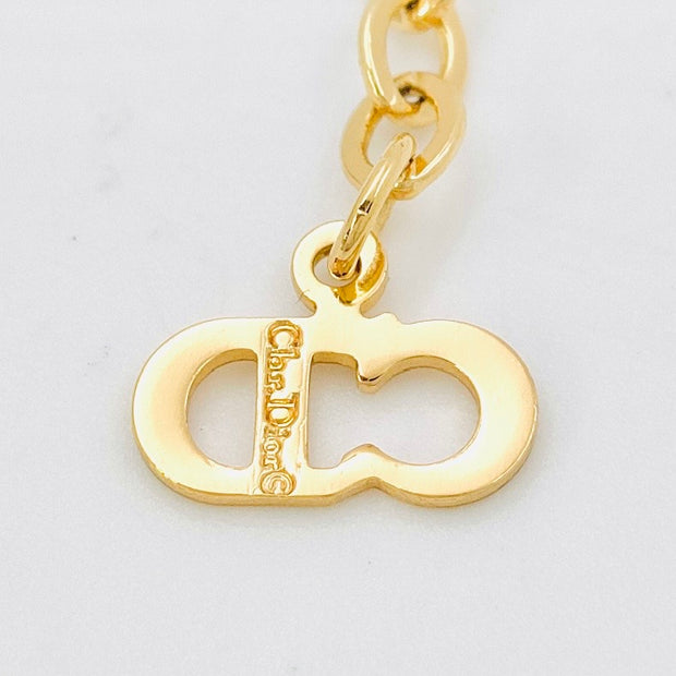 Christian Dior gold and crystals heart logo pendant necklace