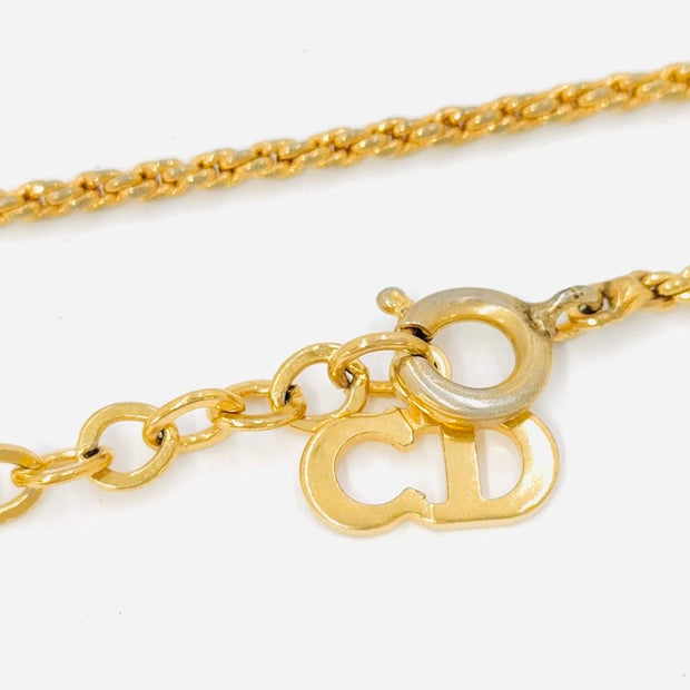 Christian Dior adjustable heart logo pendant necklace in gold and crystals