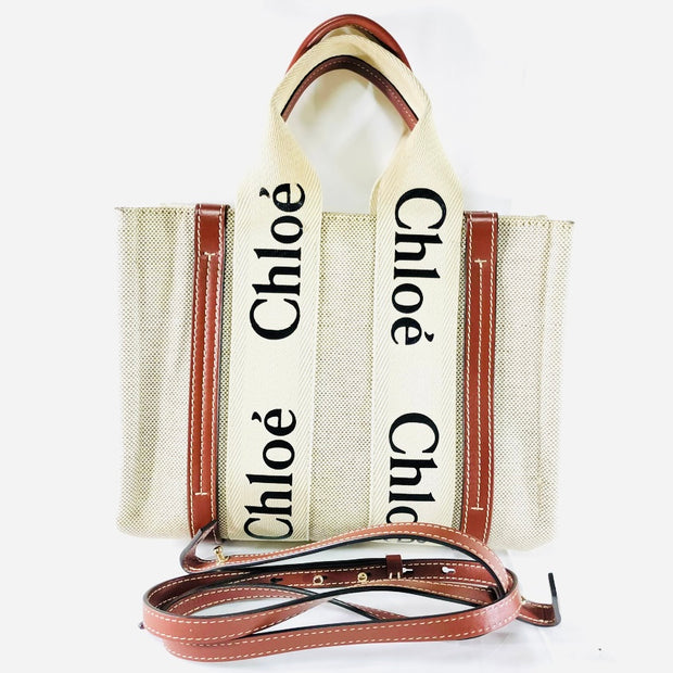 Chloe woody classic logo small tote bag with strap