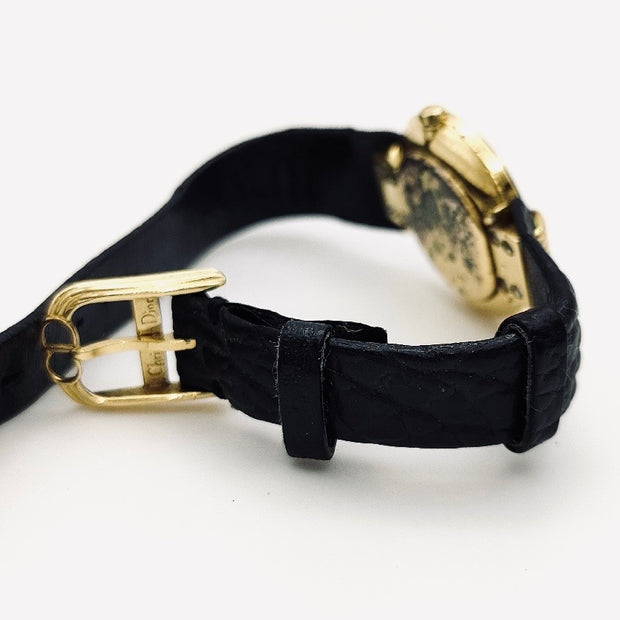 Christian Dior vintage bagira black round dial quartz watch