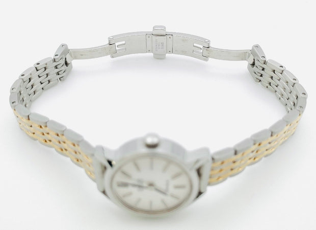 Vintage omega automatic geneve two tone gold and stainless steel white dial watch