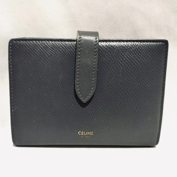 Celine medium grey and gold hardware strap compact bifold wallet