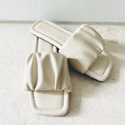 Estee Ruched Slip On Sliders (Beige)
