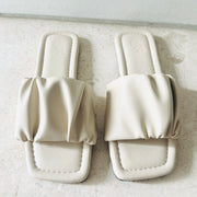 Estee Ruched Slip On Sliders (Beige)