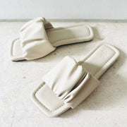 Estee Ruched Slip On Sliders (Beige)